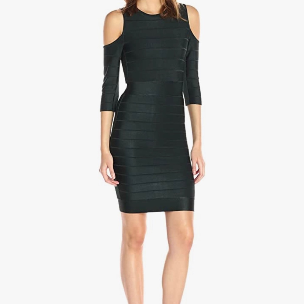 French Connection Forest Green 3/4 Sleeve Cold Shoulder Cocktail Dress, Size 2
